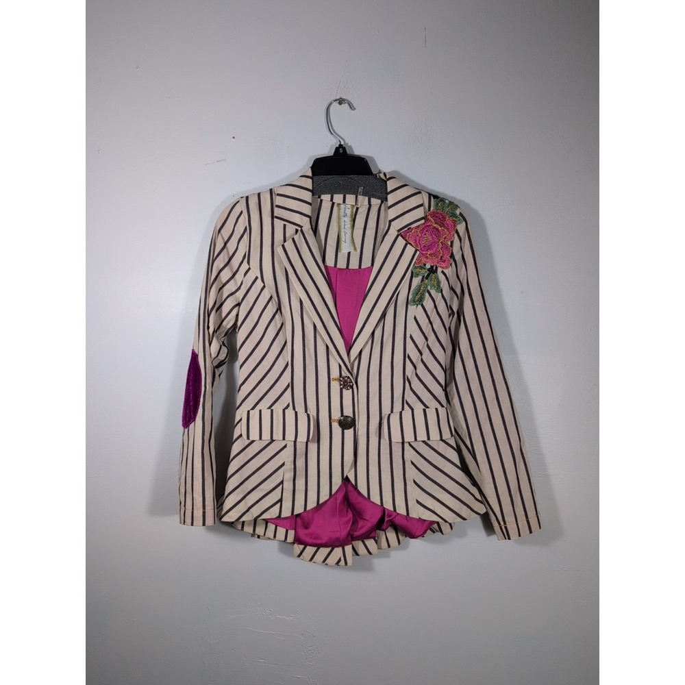 Aratta Derby Princess Striped Blazer Size XS  Embroidered Floral Boho